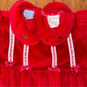 Vintage Bebe Vibrant Red Velour Footie Bubble Sleeper w/ Christmas Accents, 3-6m